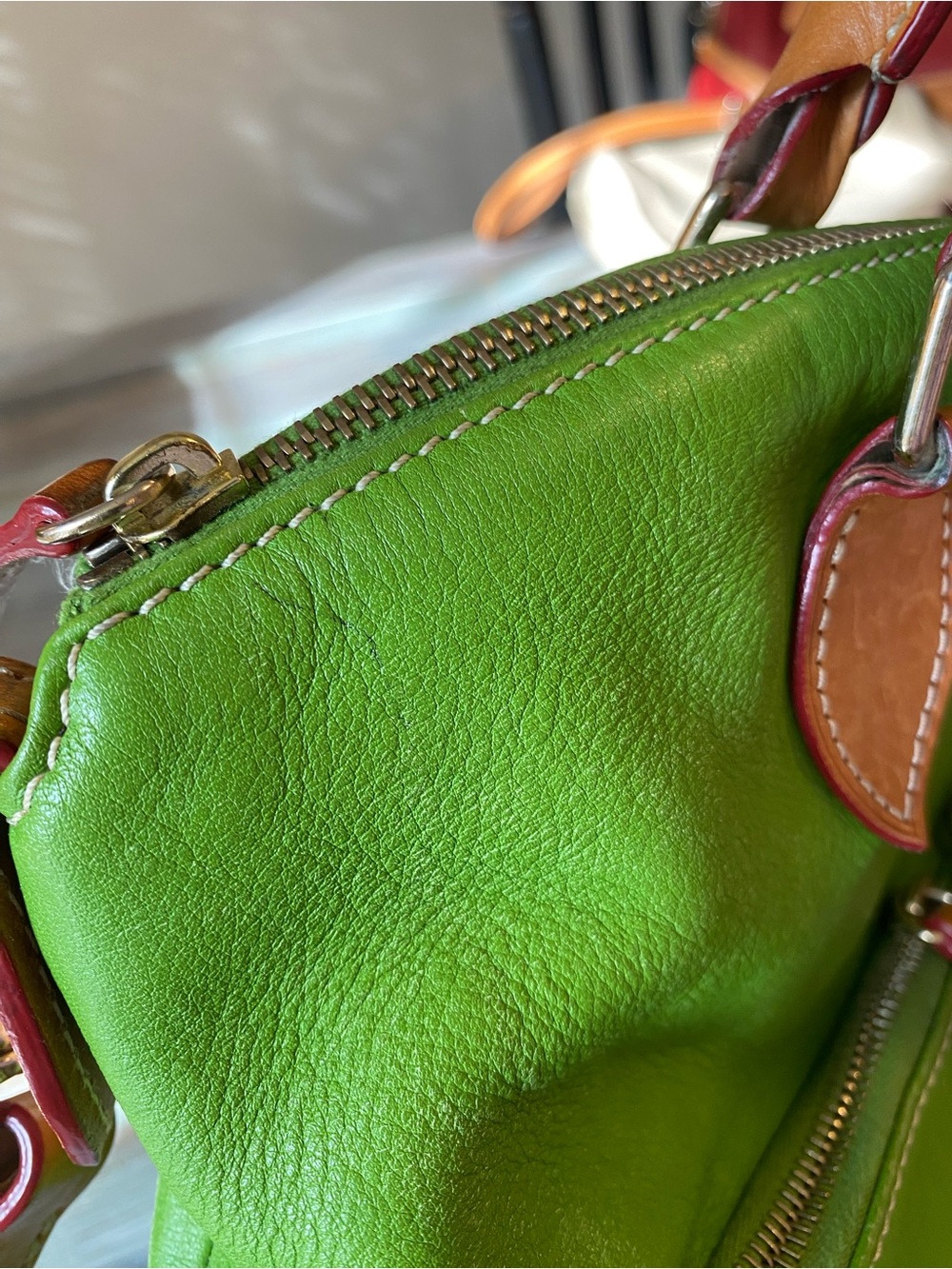 Dooney & Bourke Dillen Double Pocket Satchel green leather wallet key chain - Picture 2 of 16